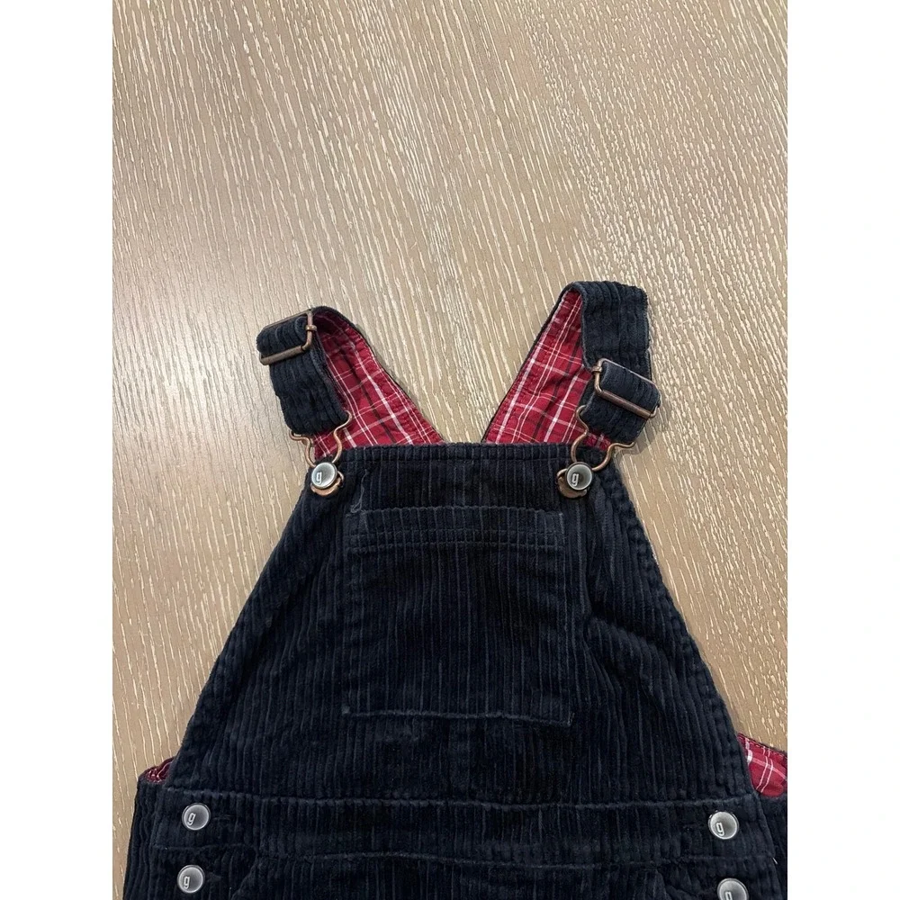 Gymboree Kids 3T Black Corduroy Overalls Plaid Lined Adjustable Straps EUC